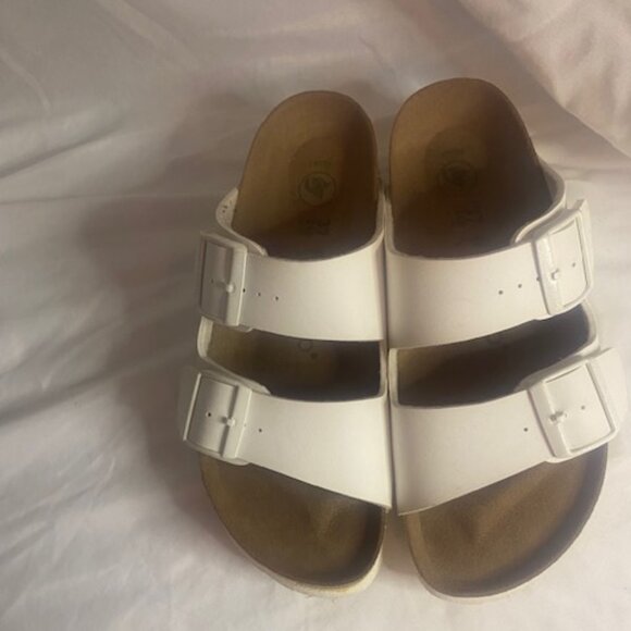 Papillo By Birkenstock White Arizona Flex Platform Leather Sandals, size 7 - Picture 1 of 7